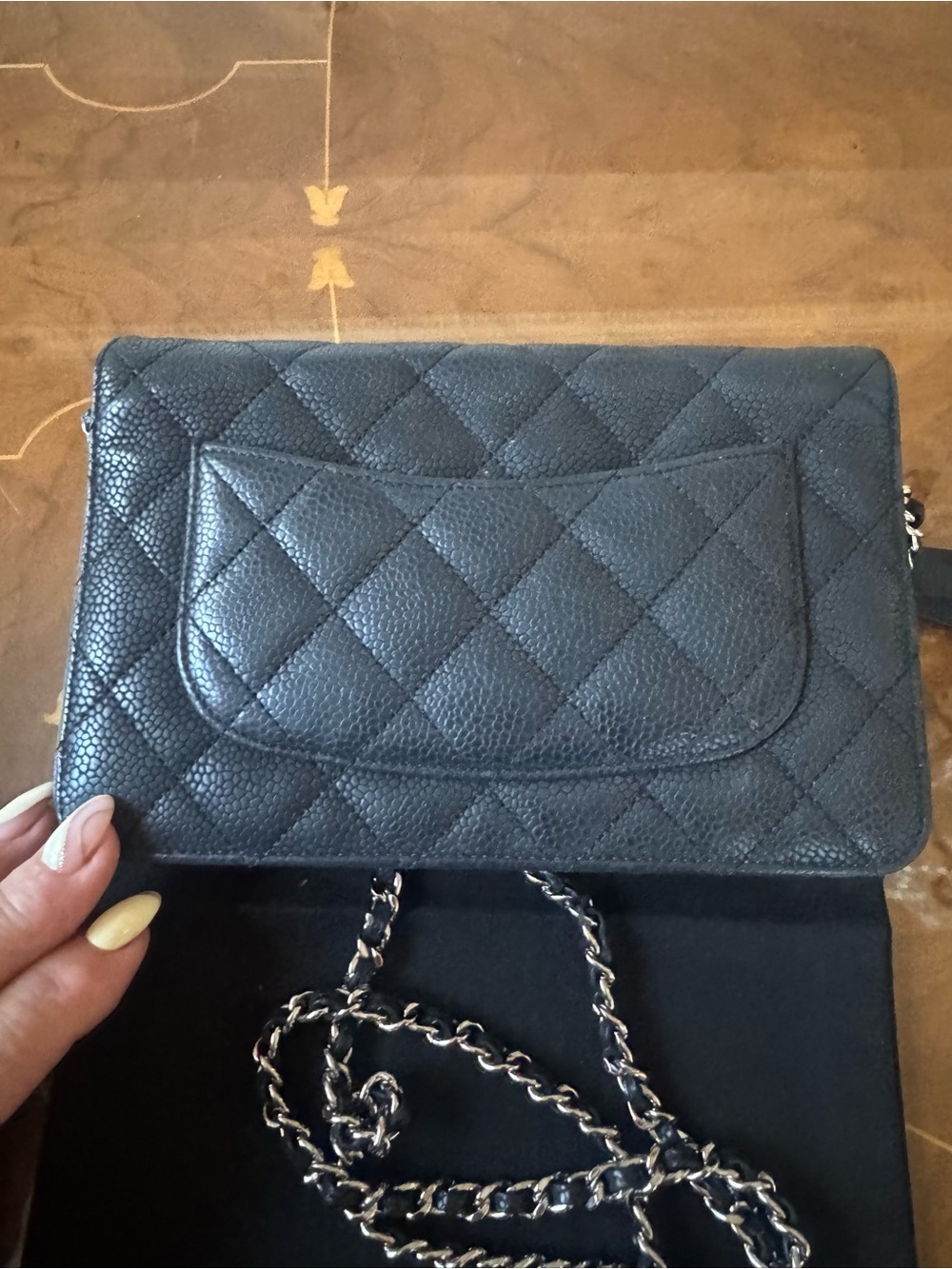 CHANEL Black Quilted Caviar Leather Wallet on Chain with Gold CC - Picture 14 of 16